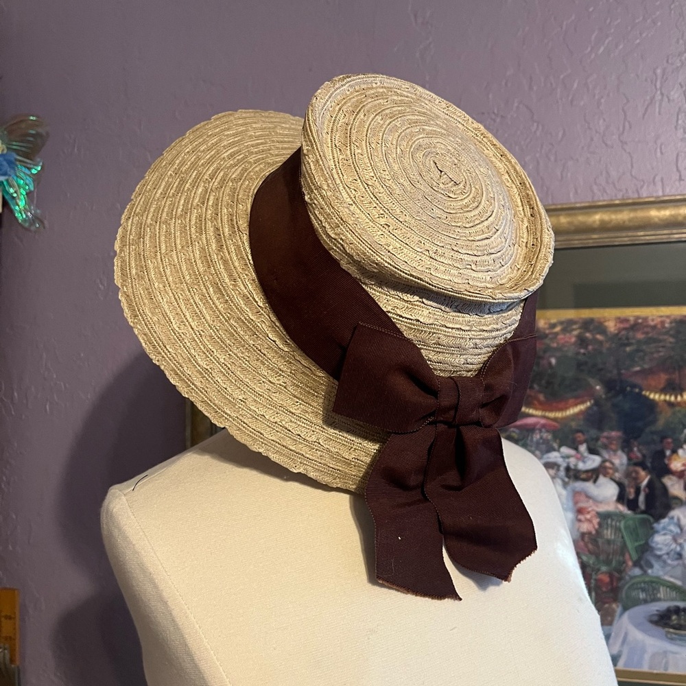 Vintage Tan and Brown Women's Sun Hat 1940s Portrait hat
